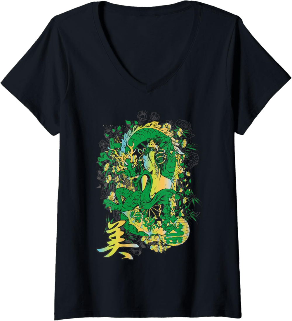 Dragon Chinese Goddess Mystical Art V-Neck T-Shirt