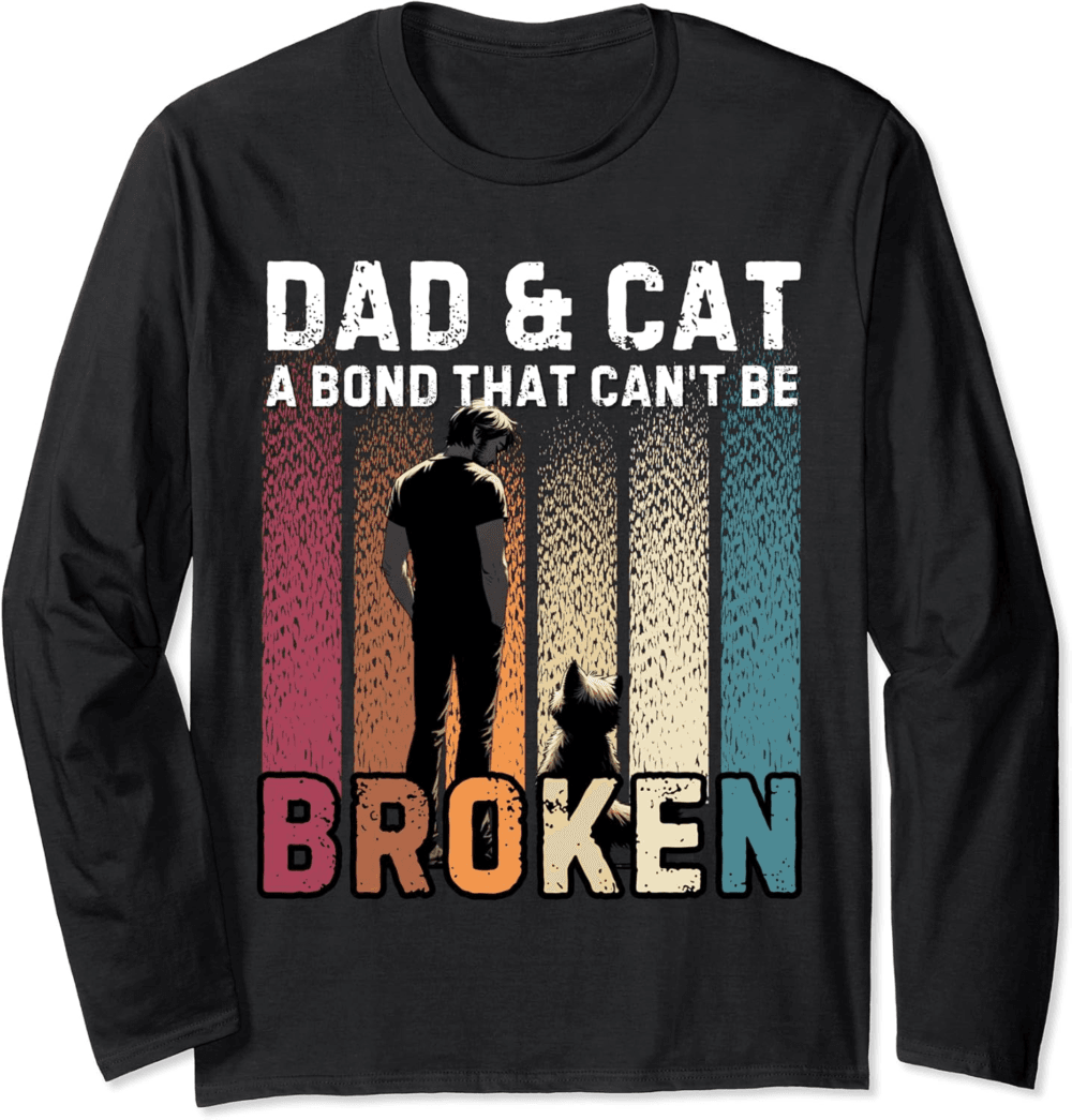 A dad and his cat, a bond that can't be broken retro Long Sleeve T-Shirt