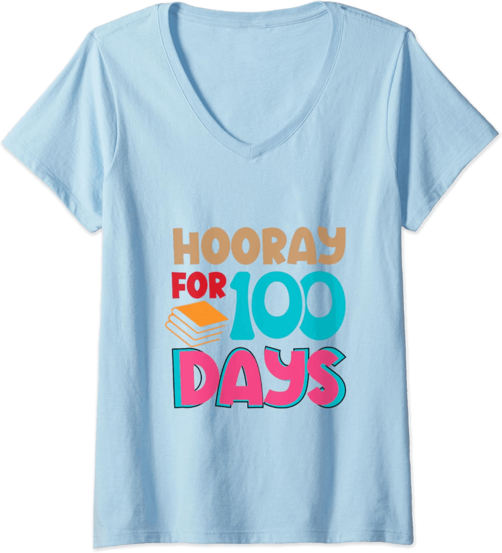 Hooray 100 days 100th days of school V-Neck T-Shirt