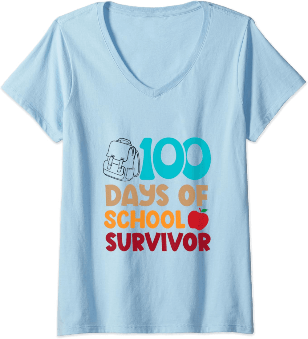 Funny 100 days of school survivor V-Neck T-Shirt