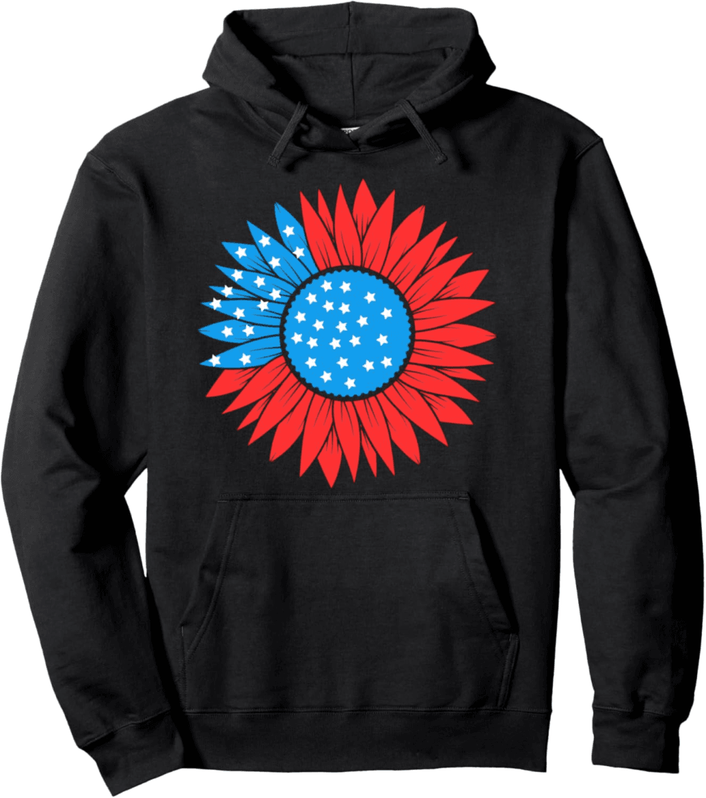 Patriotic Sunflower USA Flag for 4th of July Hoodie